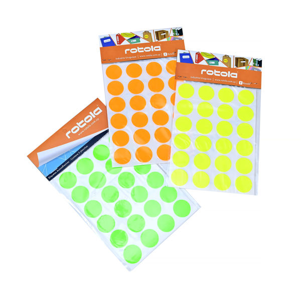 Imagen de SET 5 PLANCHAS ETIQUETA ROTOLA REDONDA FLUO 25 CM